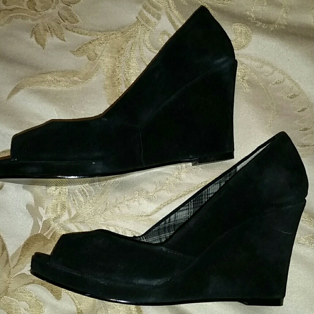 Chinese Laundry suede peep-toe wedge